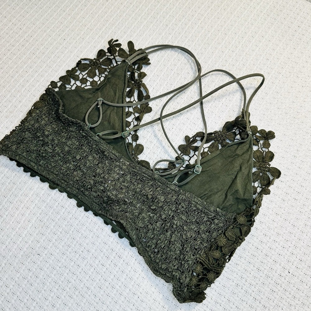 Free People Adella Crochet Lace Bralette Bundle Olive Green Mustard Yellow - M - Picture 12 of 14